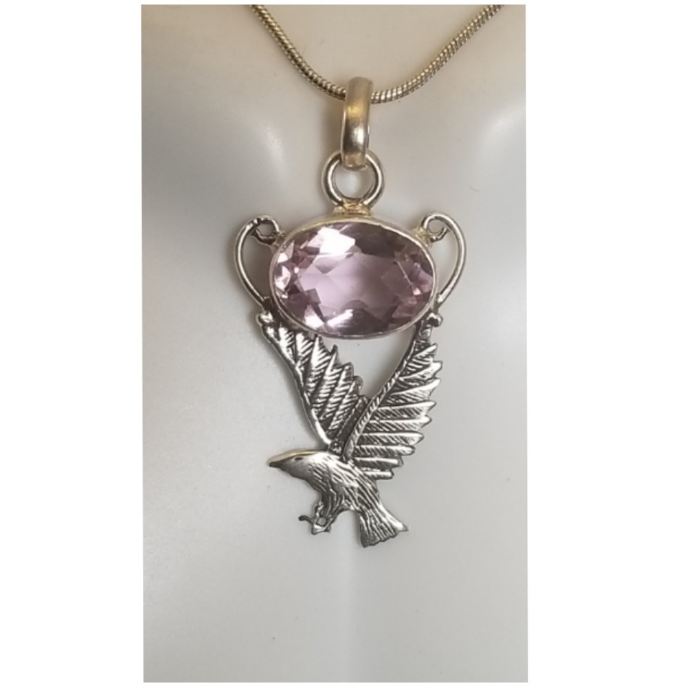 Genuine 5ct Pink Kunzite Eagle Pendant 1.5" long